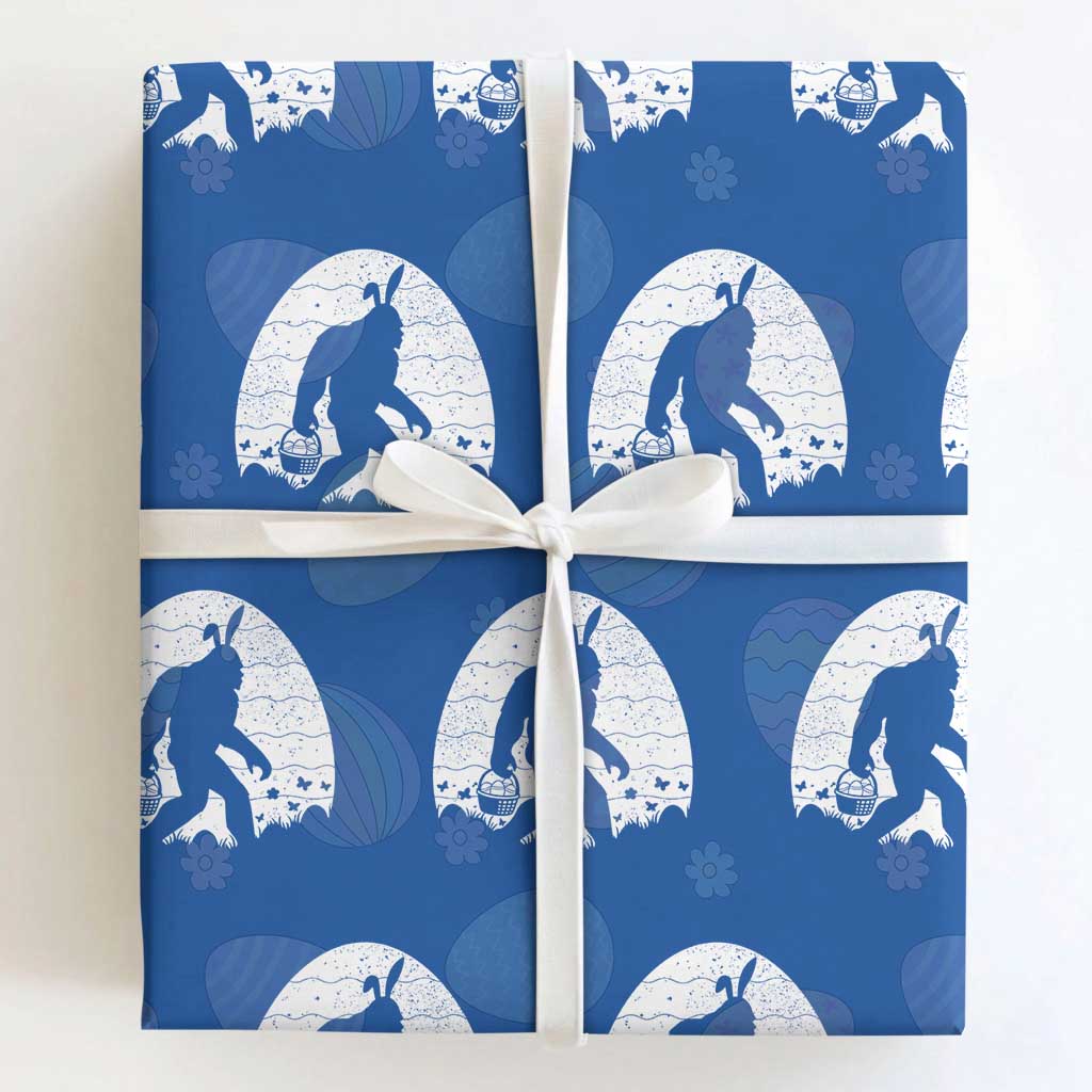 Funny Bigfot Easter Wrapping Paper Roll Sasquatch Rabbit Night Stroll Moon Egg