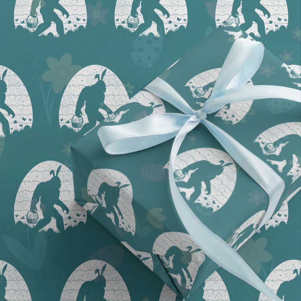 Funny Bigfot Easter Wrapping Paper Roll Sasquatch Rabbit Night Stroll Moon Egg