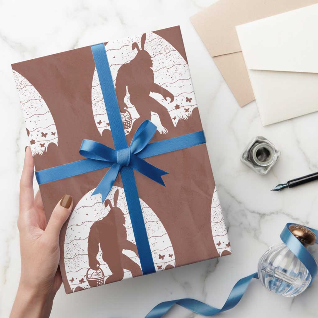 Funny Bigfot Easter Wrapping Paper Roll Sasquatch Rabbit Night Stroll Moon Egg