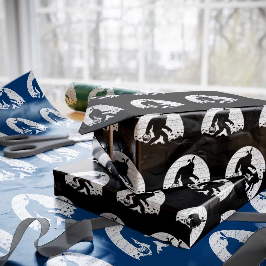 Funny Bigfot Easter Wrapping Paper Roll Sasquatch Rabbit Night Stroll Moon Egg