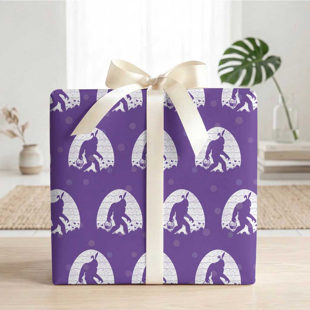 Funny Bigfot Easter Wrapping Paper Roll Sasquatch Rabbit Night Stroll Moon Egg