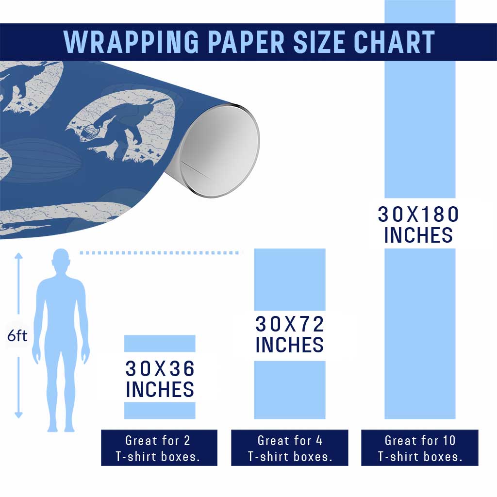 Funny Bigfot Easter Wrapping Paper Roll Sasquatch Rabbit Night Stroll Moon Egg