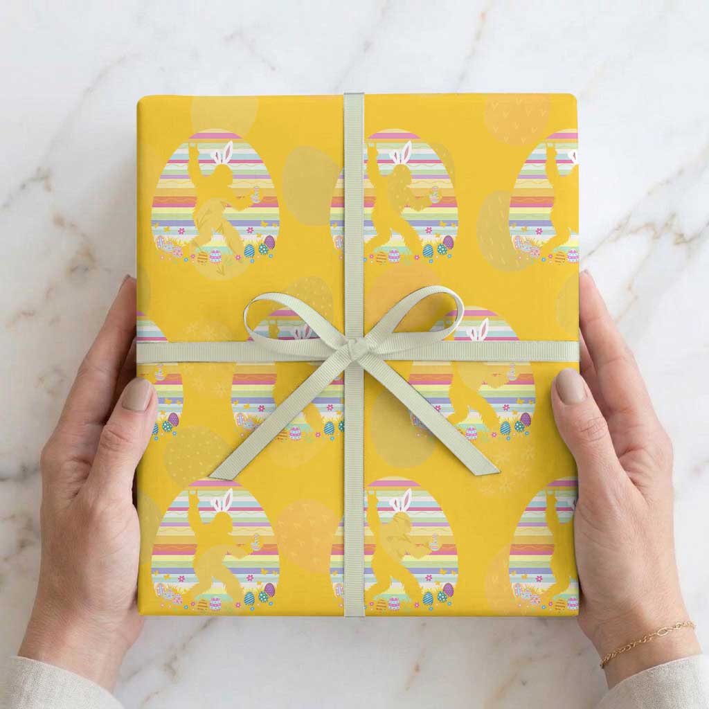 Funny Bigfot Easter Wrapping Paper Roll Sasquatch Rock On Rabbit