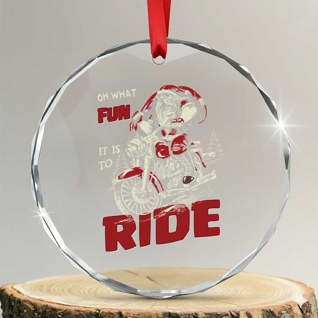 Funny Biker Crystal Glass Ornament Oh What Fun It Is To Ride Santa Riding On A Motorcycle TS10
