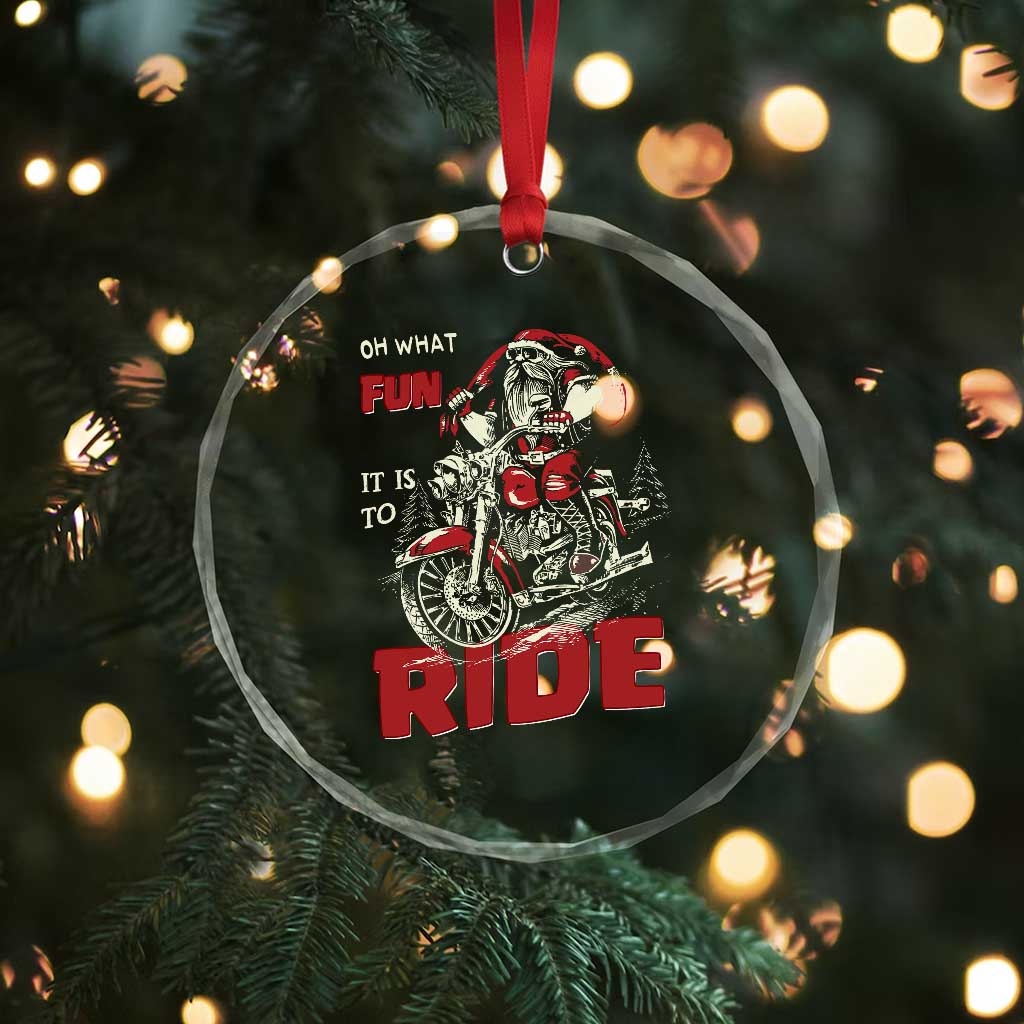 Funny Biker Crystal Glass Ornament Oh What Fun It Is To Ride Santa Riding On A Motorcycle TS10
