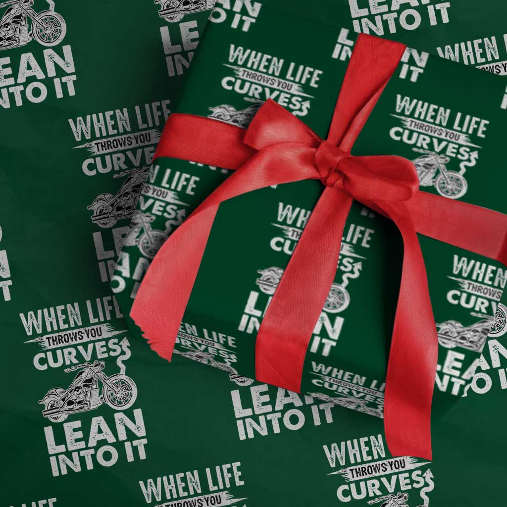 Funny Biker Wrapping Paper Roll When Life Throws You Curves Lean Into It Motorcycle - Wonder Print Shop