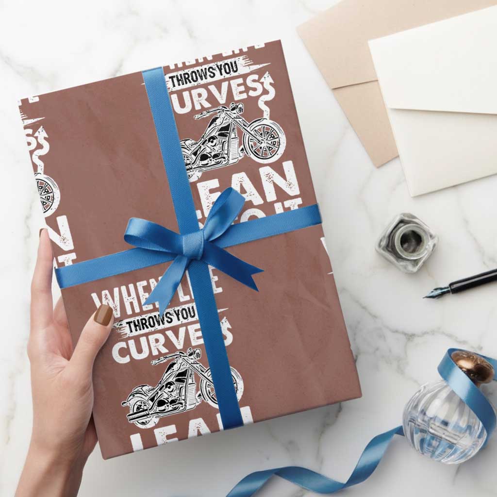 Funny Biker Wrapping Paper Roll When Life Throws You Curves Lean Into It Motorcycle - Wonder Print Shop