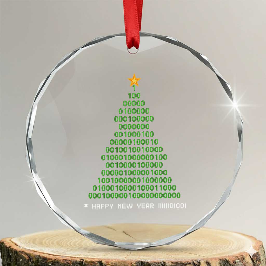 Funny Binary Xmas Tree Crystal Glass Ornament HAPPY NEW YEAR 11111101001 TS09