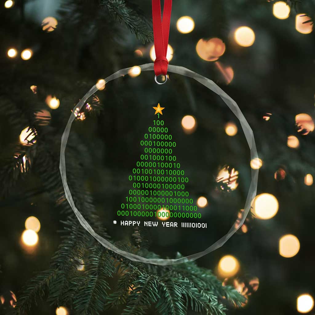 Funny Binary Xmas Tree Crystal Glass Ornament HAPPY NEW YEAR 11111101001 TS09