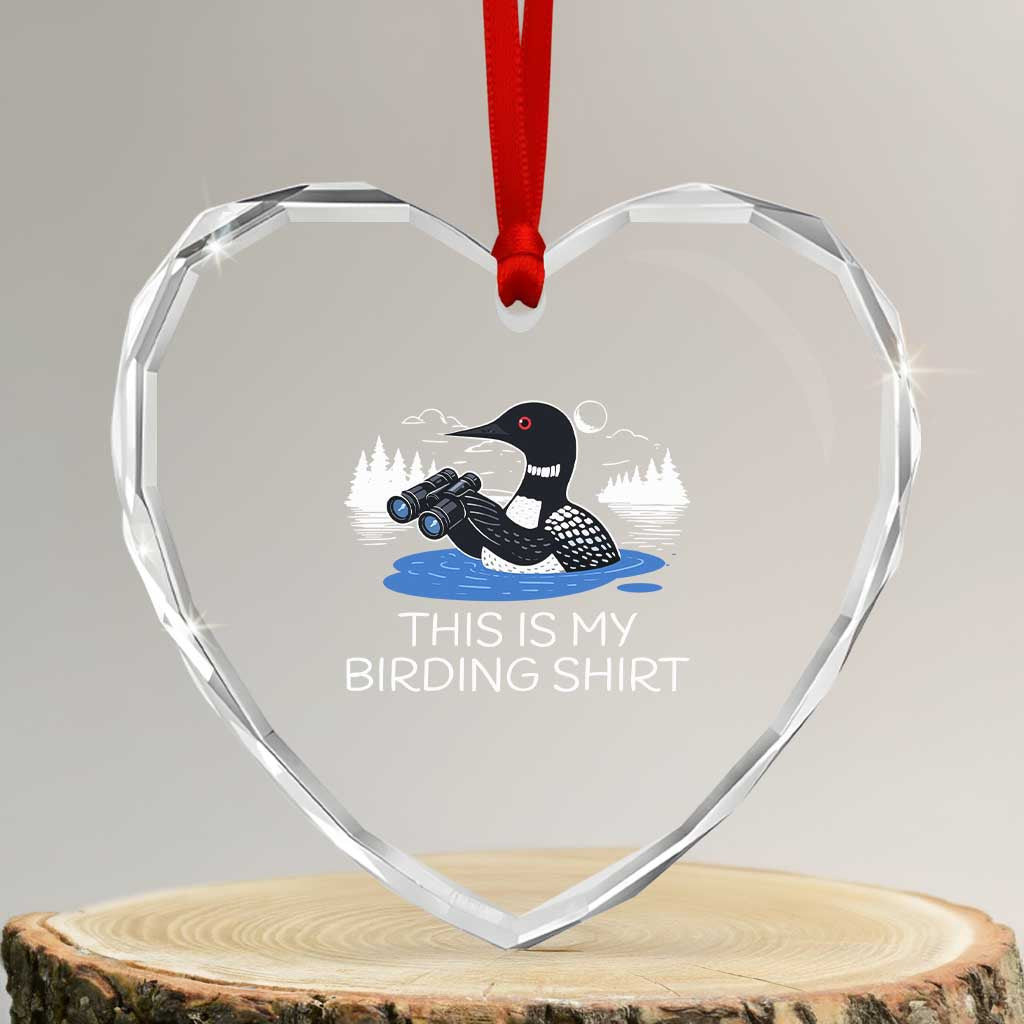 Funny Birding Heart Crystal Glass Ornament Loon Bird Watching - Wonder Print Shop