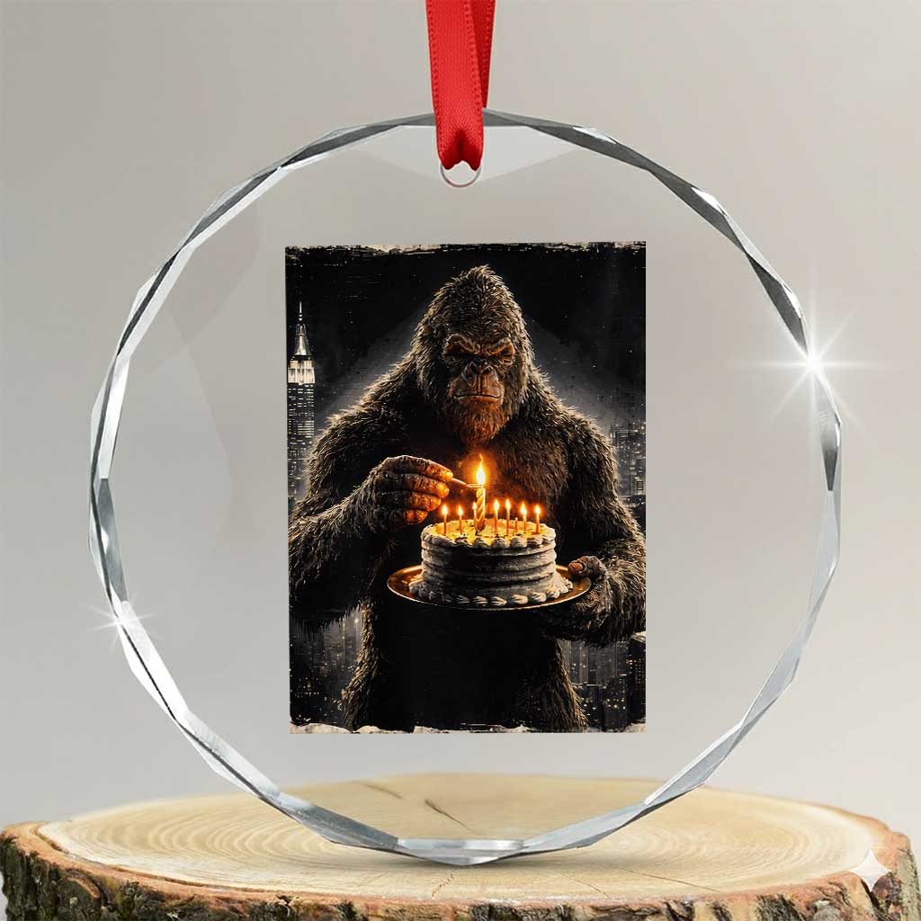 Funny Birthday Bigfoot Crystal Glass Ornament Sasquatsch Bday Party Vintage Graphic Japanese Art