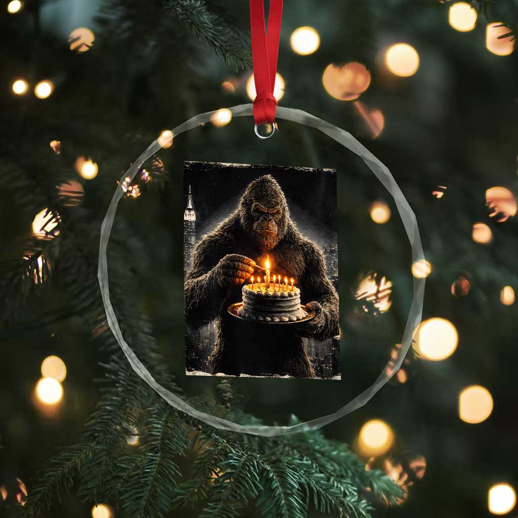 Funny Birthday Bigfoot Crystal Glass Ornament Sasquatsch Bday Party Vintage Graphic Japanese Art