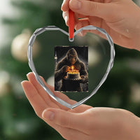 Funny Birthday Bigfoot Heart Crystal Glass Ornament Sasquatsch Bday Party Vintage Graphic Japanese Art