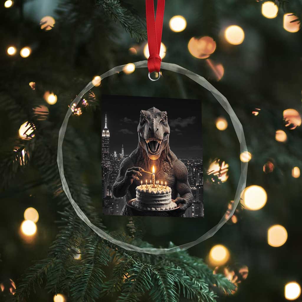Funny Birthday Dinosaur Crystal Glass Ornament Prehistoric Party Celebration