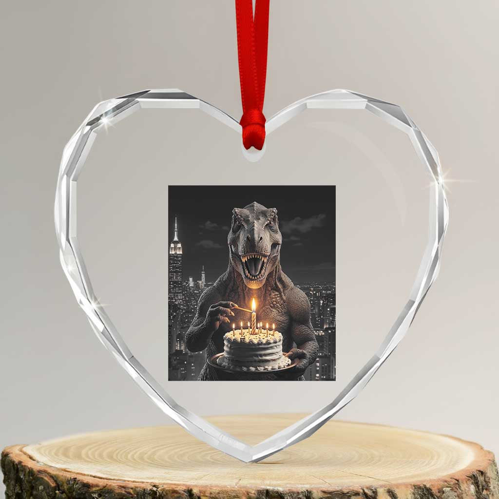 Funny Birthday Dinosaur Heart Crystal Glass Ornament Prehistoric Party Celebration