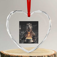 Funny Birthday Dinosaur Heart Crystal Glass Ornament Prehistoric Party Celebration