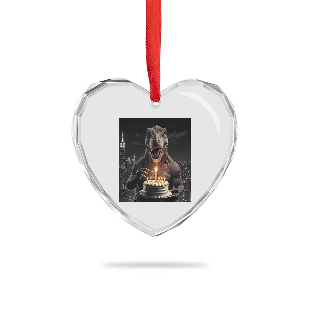 Funny Birthday Dinosaur Heart Crystal Glass Ornament Prehistoric Party Celebration