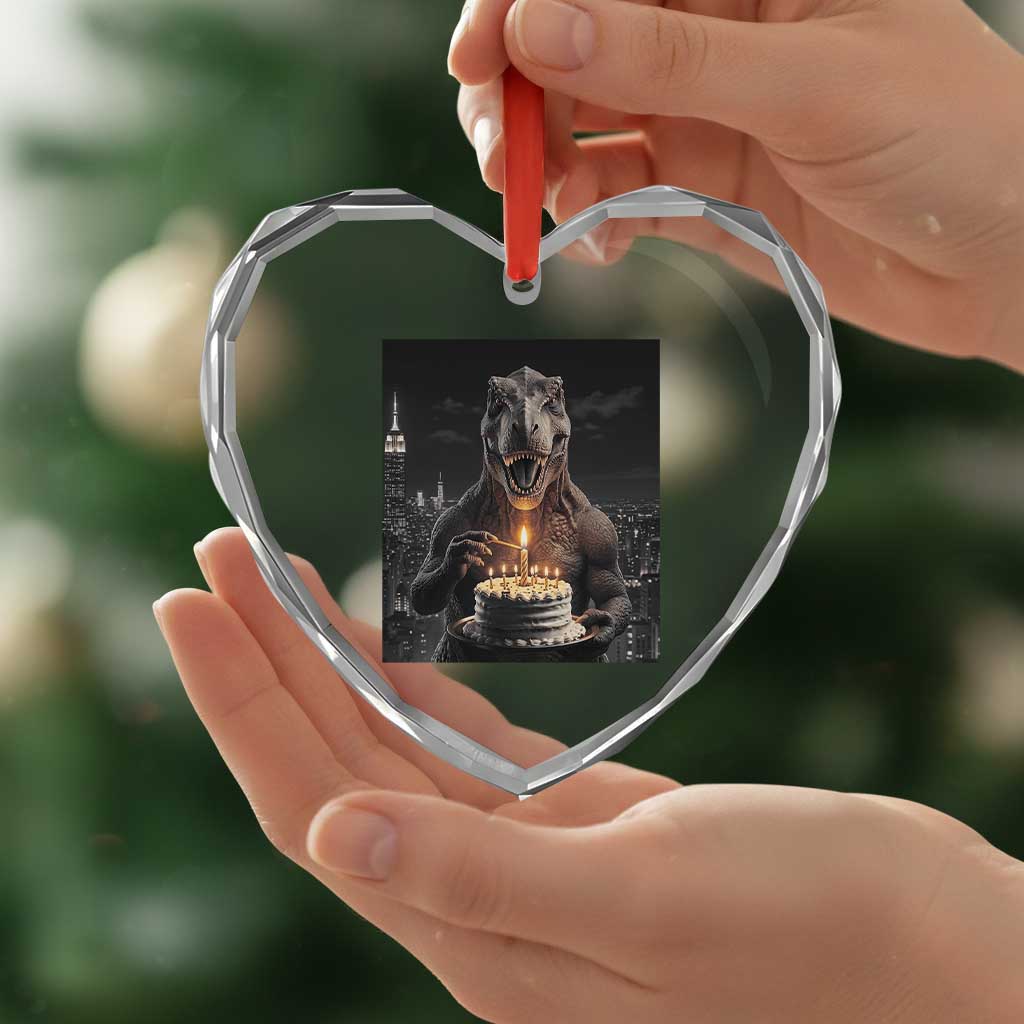 Funny Birthday Dinosaur Heart Crystal Glass Ornament Prehistoric Party Celebration