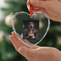 Funny Birthday Dinosaur Heart Crystal Glass Ornament Prehistoric Party Celebration