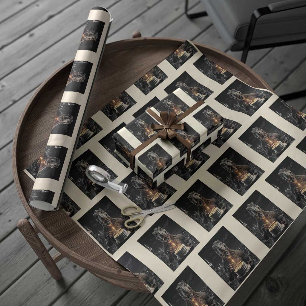 Funny Birthday Dinosaur Wrapping Paper Roll Prehistoric Party Celebration