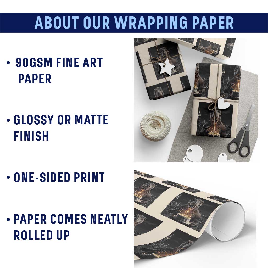 Funny Birthday Dinosaur Wrapping Paper Roll Prehistoric Party Celebration