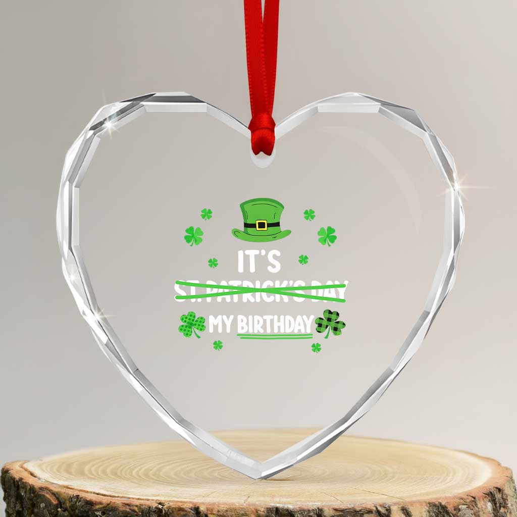 Funny Birthday St Patricks Day Heart Crystal Glass Ornament Funny Shamrock Born Lucky Irish Bday