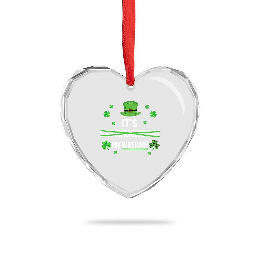 Funny Birthday St Patricks Day Heart Crystal Glass Ornament Funny Shamrock Born Lucky Irish Bday