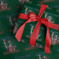 Funny Bitches Love Independence 4th Of July Wrapping Paper Roll Retro Statue Of Liberty - Wonder Print Shop