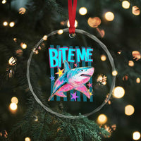Funny Bite Me Shark Lover Crystal Glass Ornament Summer Beach Nautical Stripes Glitter Print