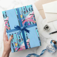 Funny Bite Me Shark Lover Wrapping Paper Roll Summer Beach Nautical Stripes Glitter Print