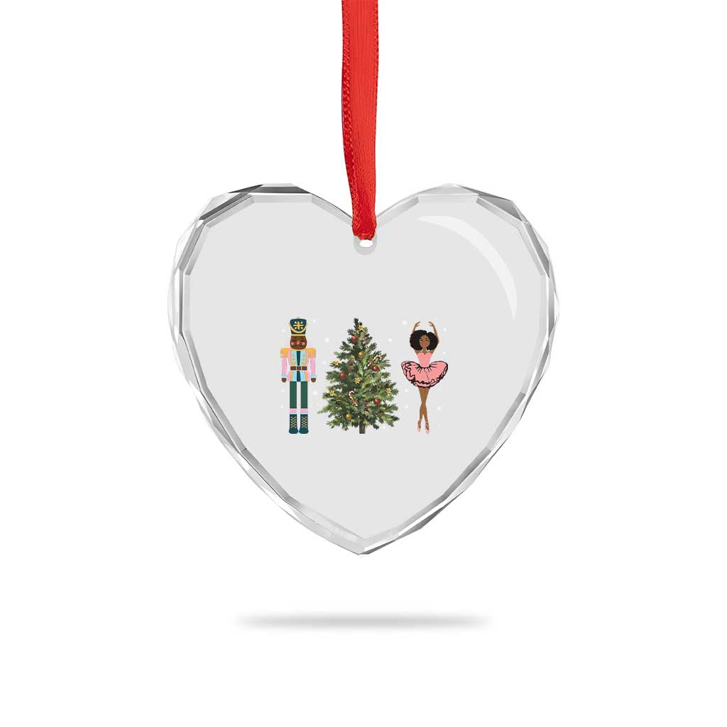 Funny Black Ballerina Nutcracker African American Xmas Heart Crystal Glass Ornament - Wonder Print Shop