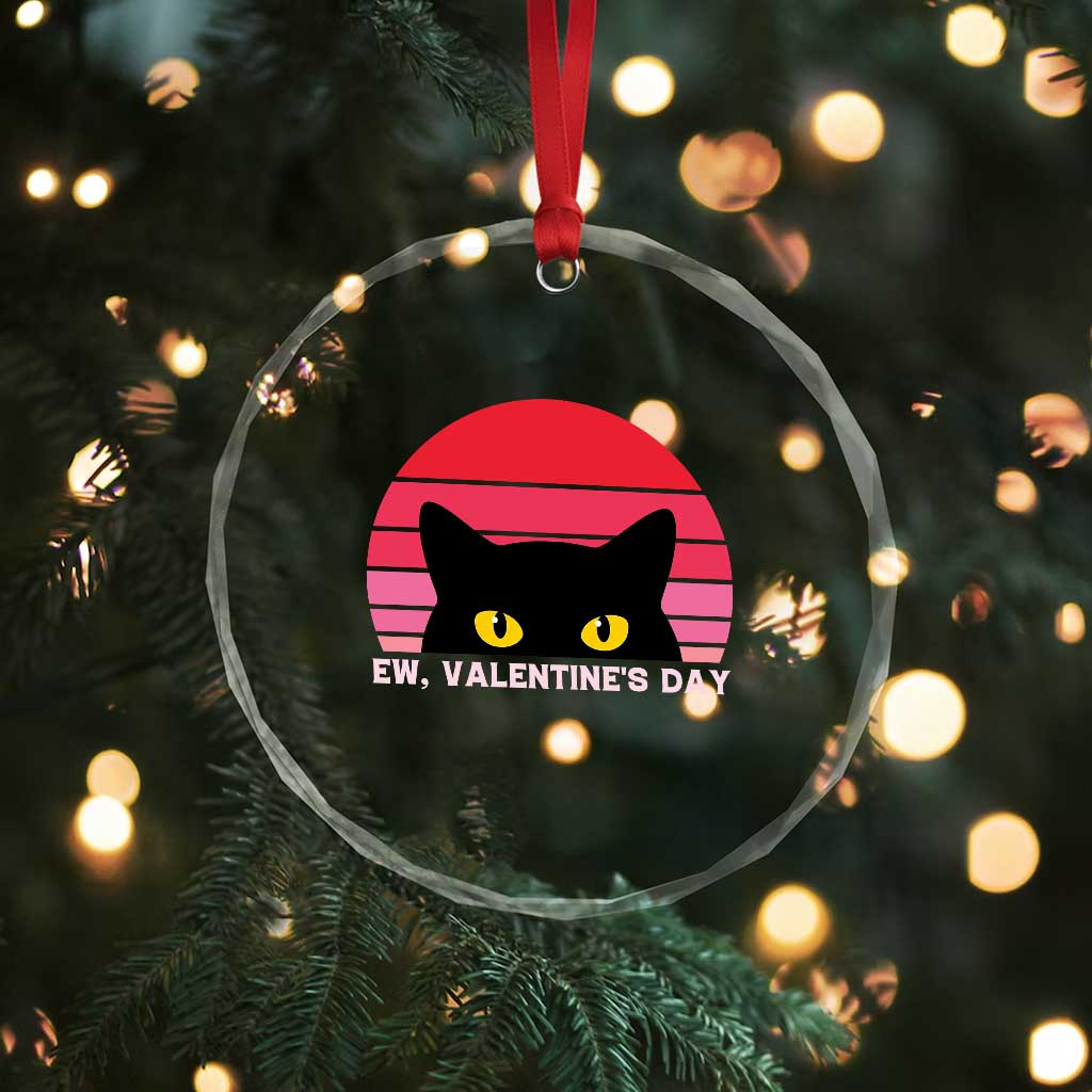 Funny Black Cat Anti Valentine Meme Crystal Glass Ornament - Wonder Print Shop