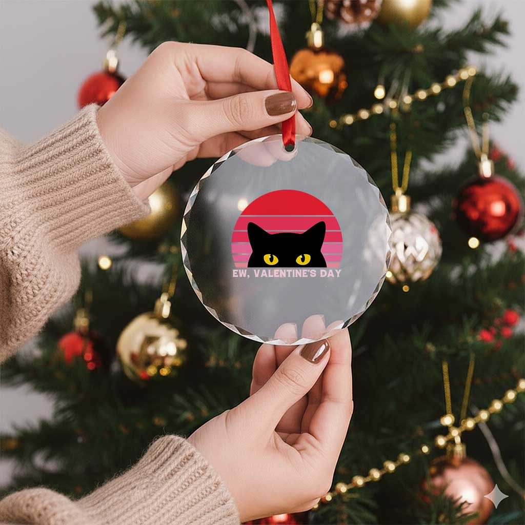 Funny Black Cat Anti Valentine Meme Crystal Glass Ornament - Wonder Print Shop