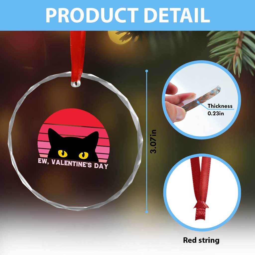 Funny Black Cat Anti Valentine Meme Crystal Glass Ornament - Wonder Print Shop