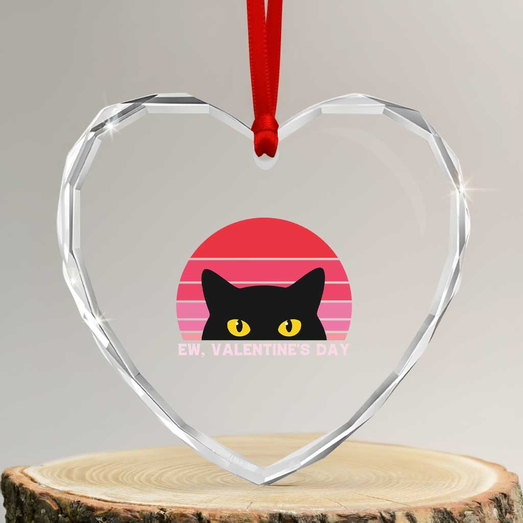 Funny Black Cat Anti Valentine Meme Heart Crystal Glass Ornament - Wonder Print Shop