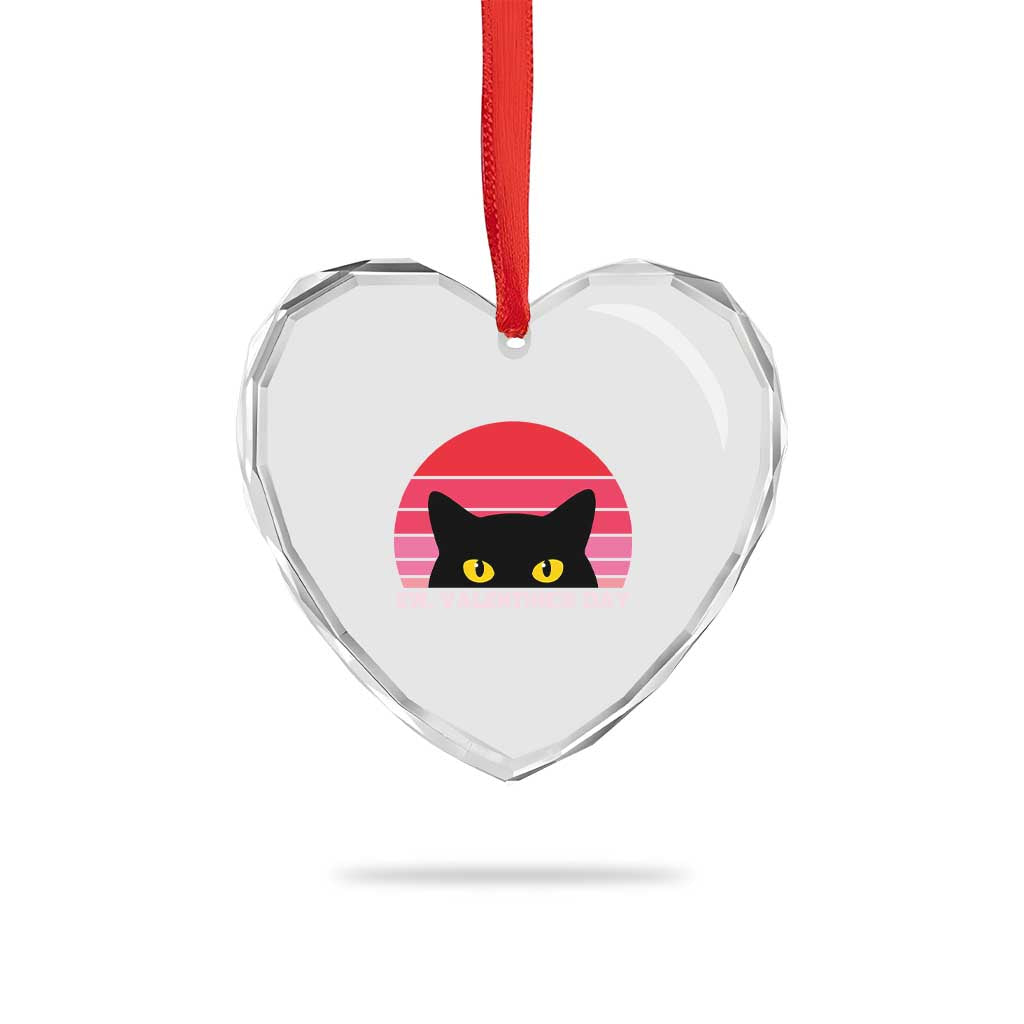 Funny Black Cat Anti Valentine Meme Heart Crystal Glass Ornament - Wonder Print Shop