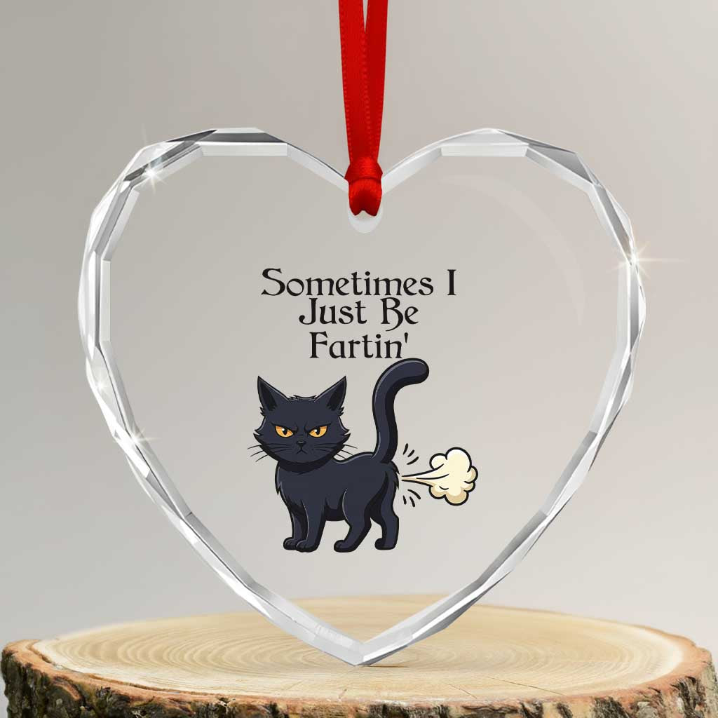 Funny Black Cat Bathroom Humor Heart Crystal Glass Ornament Sometimes I Just Be Fartin