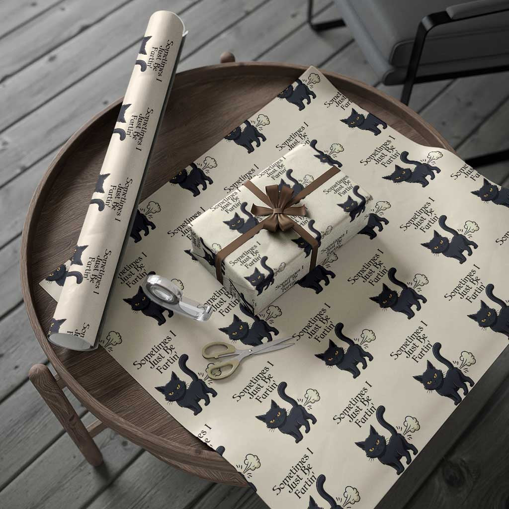 Funny Black Cat Bathroom Humor Wrapping Paper Roll Sometimes I Just Be Fartin