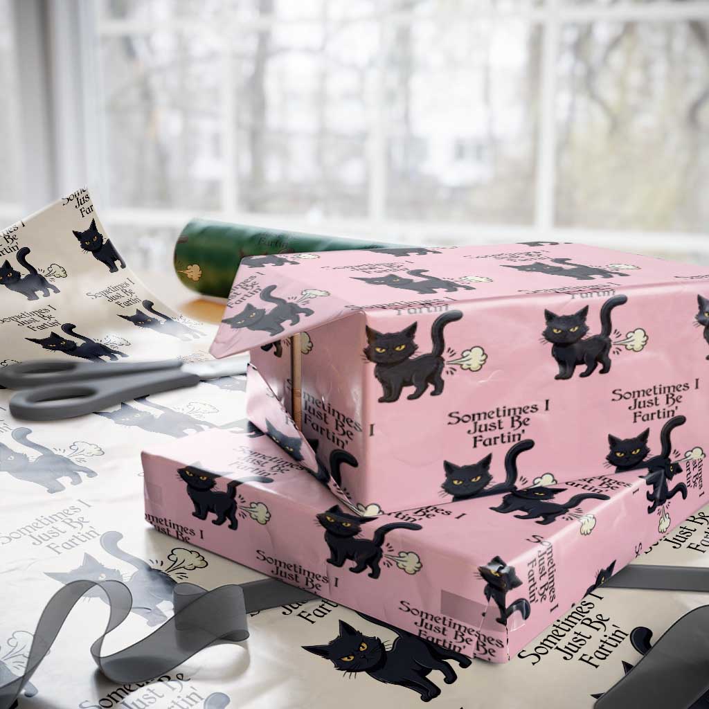Funny Black Cat Bathroom Humor Wrapping Paper Roll Sometimes I Just Be Fartin