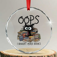 Funny Black Cat Bookworm Gift Crystal Glass Ornament Oops I Bought More Books