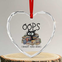 Funny Black Cat Bookworm Gift Heart Crystal Glass Ornament Oops I Bought More Books
