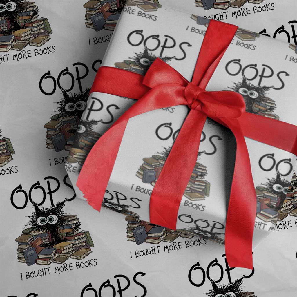 Funny Black Cat Bookworm Gift Wrapping Paper Roll Oops I Bought More Books