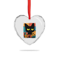 Funny Black Cat Bruh Meme Heart Crystal Glass Ornament Funny Black Cat - Wonder Print Shop