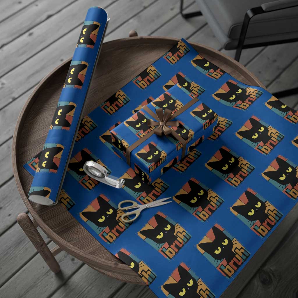 Funny Black Cat Bruh Meme Wrapping Paper Roll Funny Black Cat - Wonder Print Shop