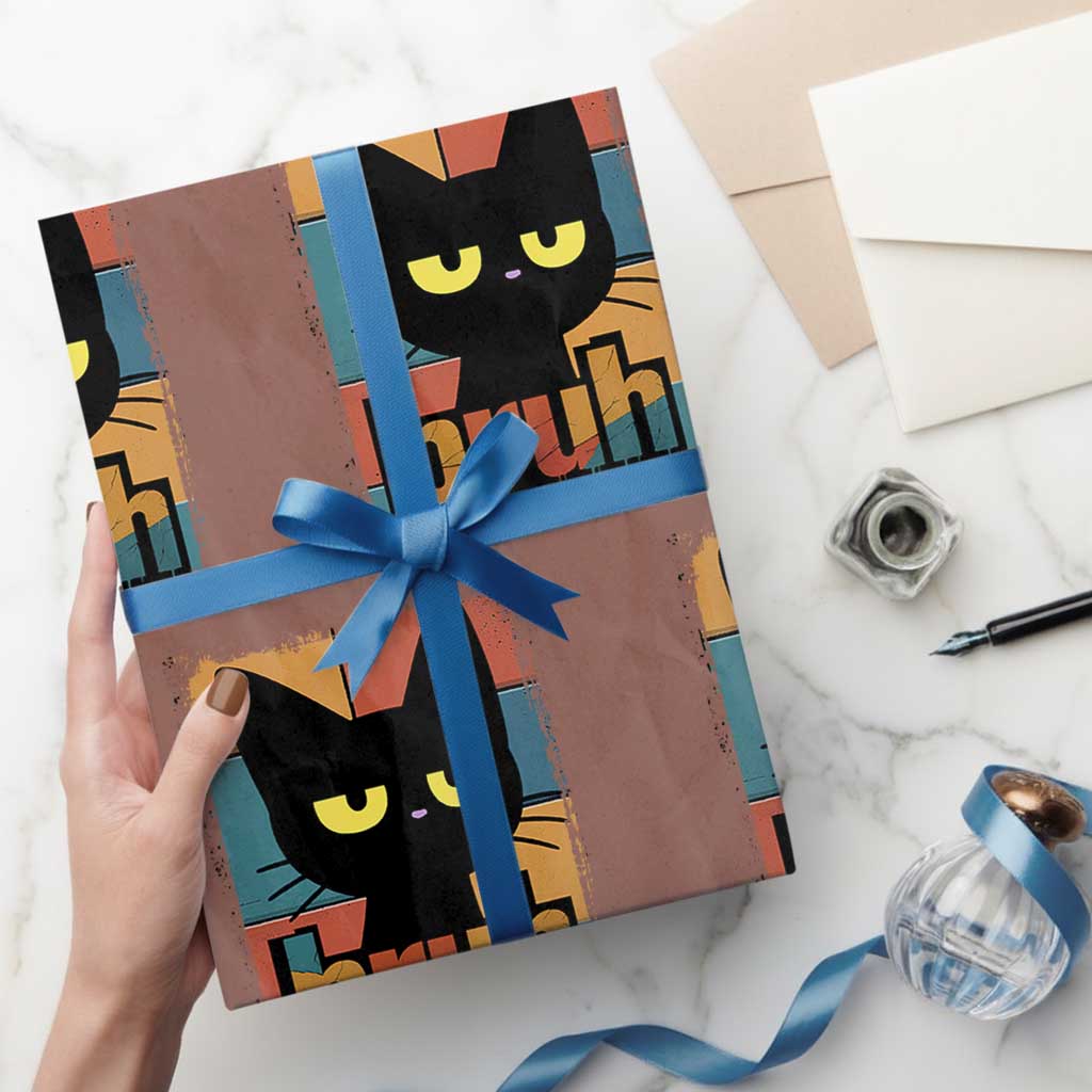 Funny Black Cat Bruh Meme Wrapping Paper Roll Funny Black Cat - Wonder Print Shop