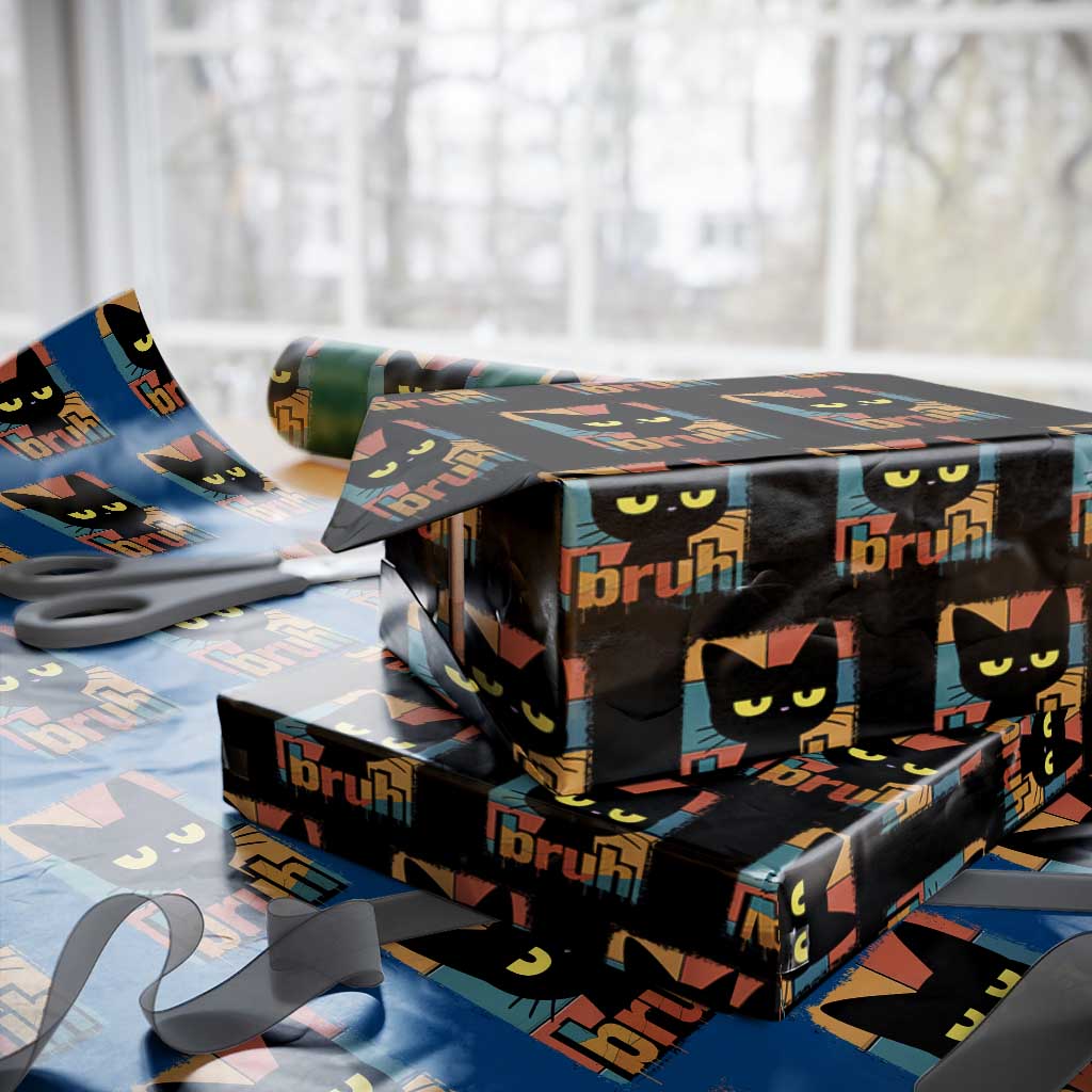 Funny Black Cat Bruh Meme Wrapping Paper Roll Funny Black Cat - Wonder Print Shop