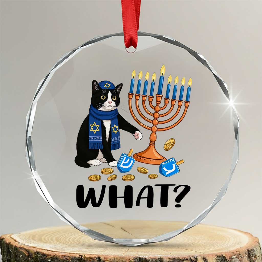 Funny Black Cat Chaos Hanukkah Menorah Gift Crystal Glass Ornament - Wonder Print Shop
