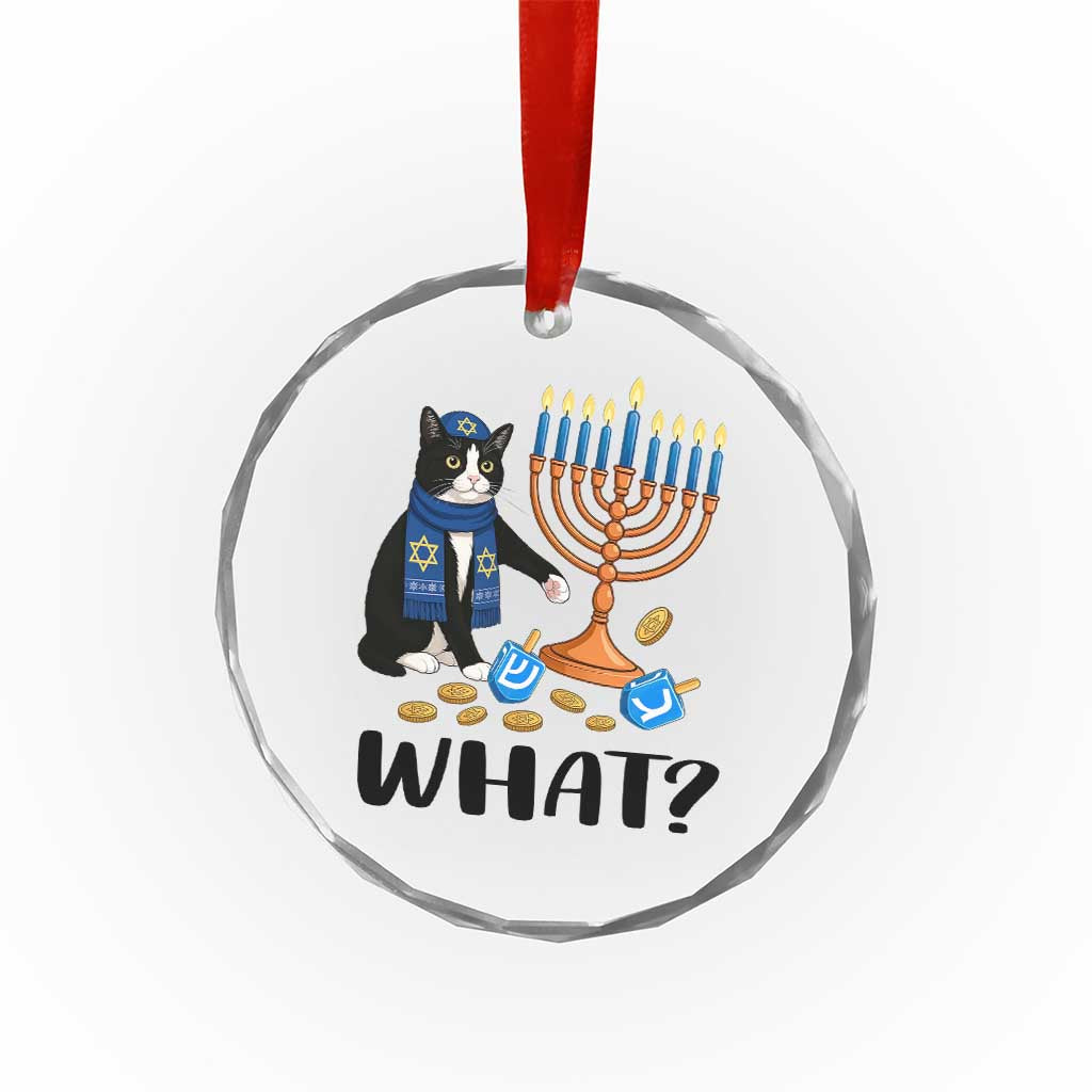 Funny Black Cat Chaos Hanukkah Menorah Gift Crystal Glass Ornament - Wonder Print Shop