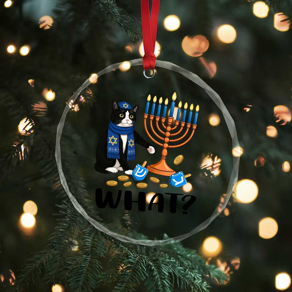 Funny Black Cat Chaos Hanukkah Menorah Gift Crystal Glass Ornament - Wonder Print Shop