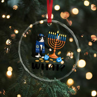 Funny Black Cat Chaos Hanukkah Menorah Gift Crystal Glass Ornament - Wonder Print Shop